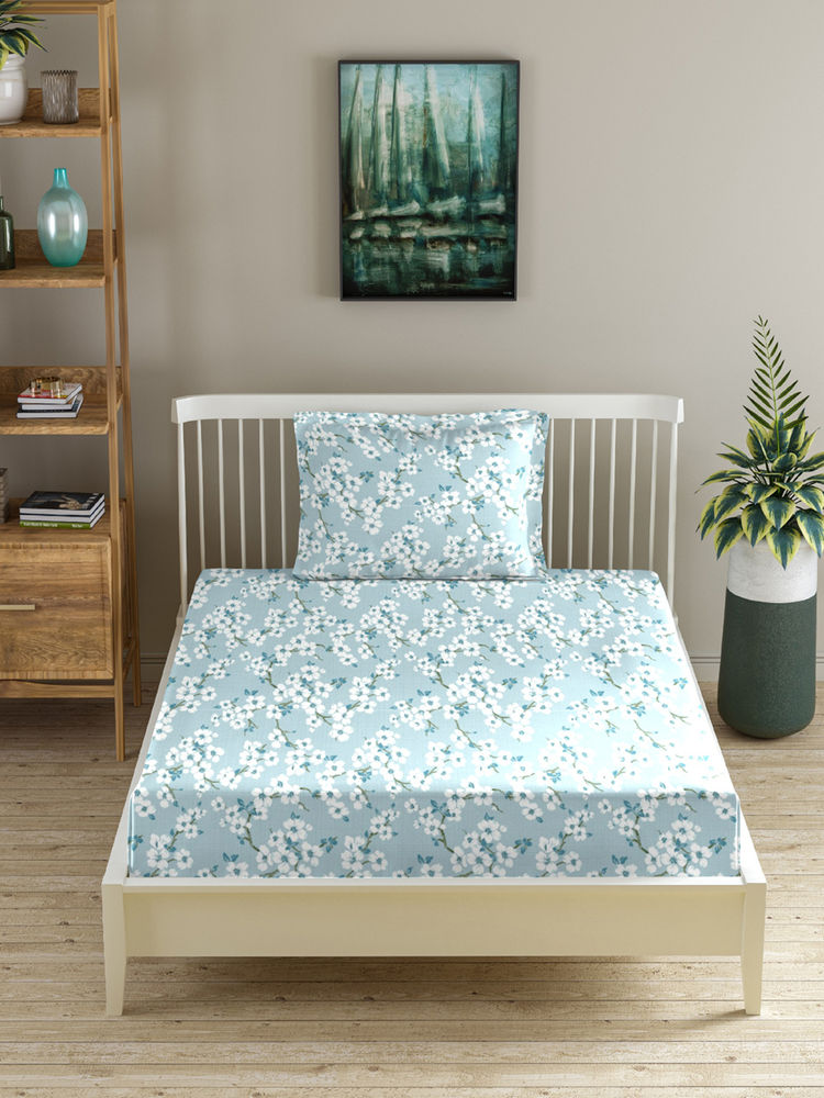 MORADO Premium Glace Cotton Blue Flat Bedsheet with 1 Pillow Cover (Single)-picture-32