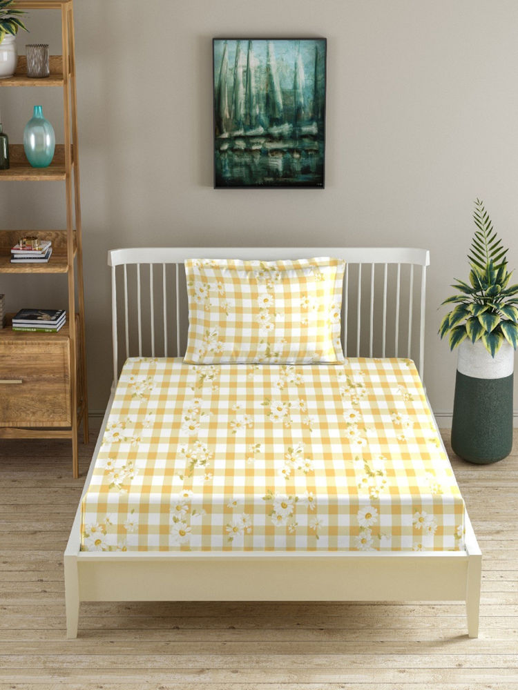 MORADO Premium Glace Cotton Yellow Flat Bedsheet with 1 Pillow Cover-picture-13