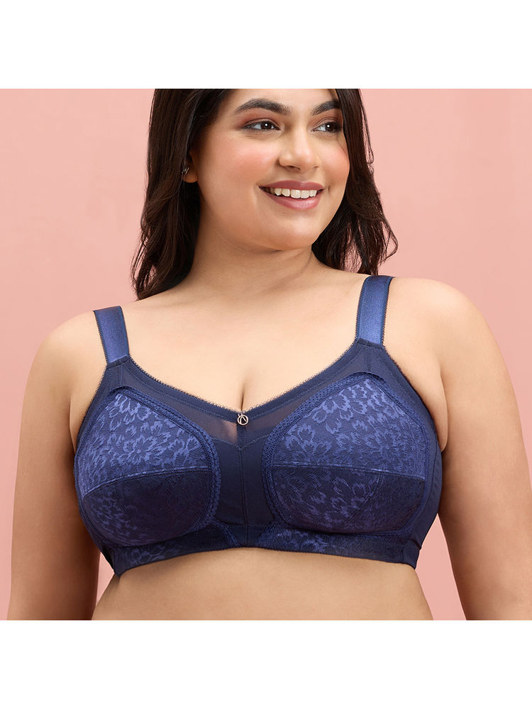 Nykd By Nykaa Ultimate No Bulge, Shape & Support Non Padded Non Wired Lace Bra NYB033 Navy Blue-image-9