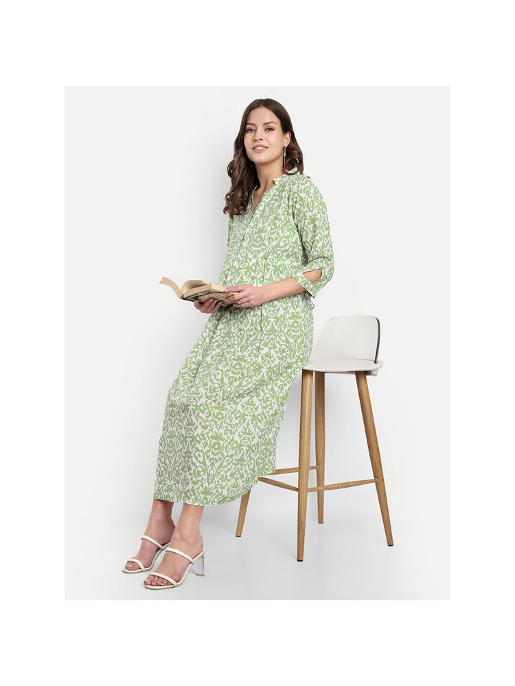 Mamma's Maternity Green Cotton Printed Pregnancy/Feeding Short Dress-picture-14