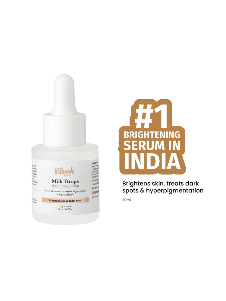 VILVAH Milk Drops Skin Brightening Serum With Rice Milk, Marine Algae Extract & Alpha-Arbutin