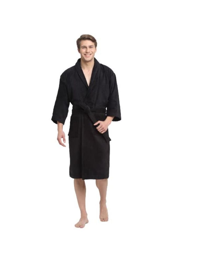 Creeva Black 100% Cotton Bath Robe-picture-13