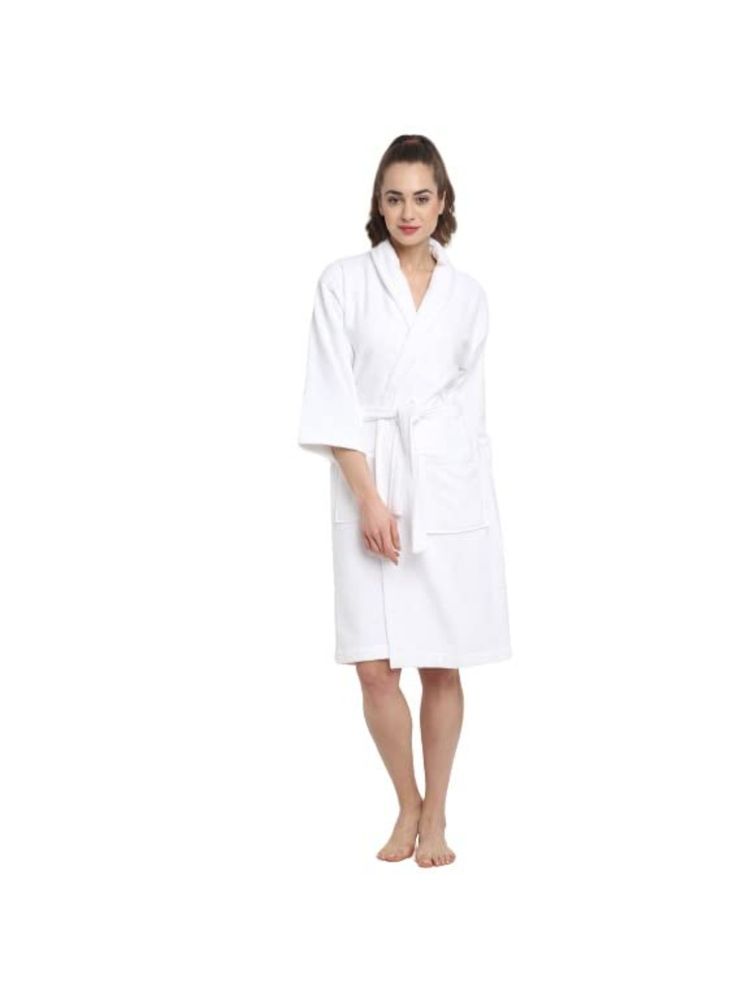 Creeva White Solid 100% Cotton Bath Robe-picture-23