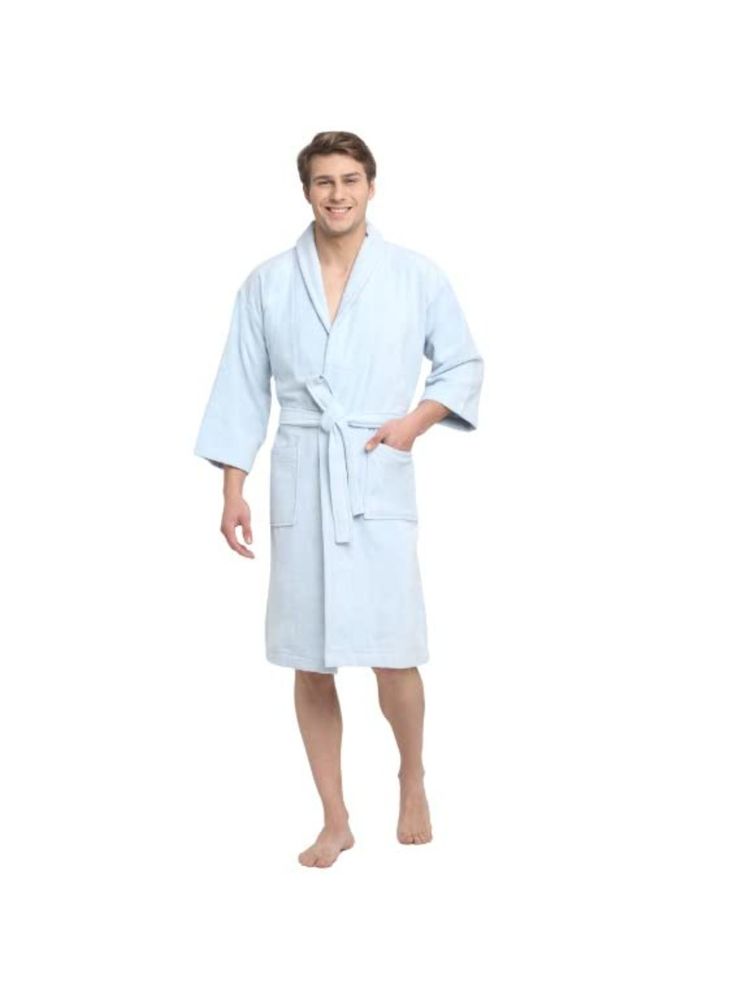 Creeva Light Blue 100% Cotton Bath Robe-picture-27
