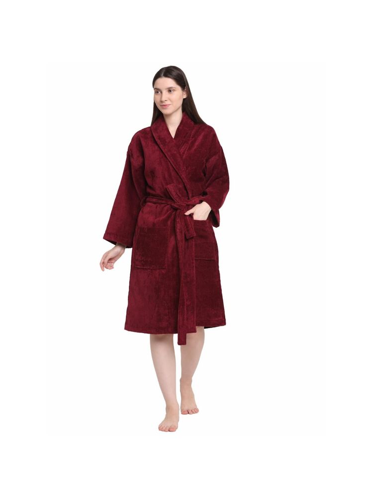 Creeva Wine Solid 100% Cotton Bath Robe