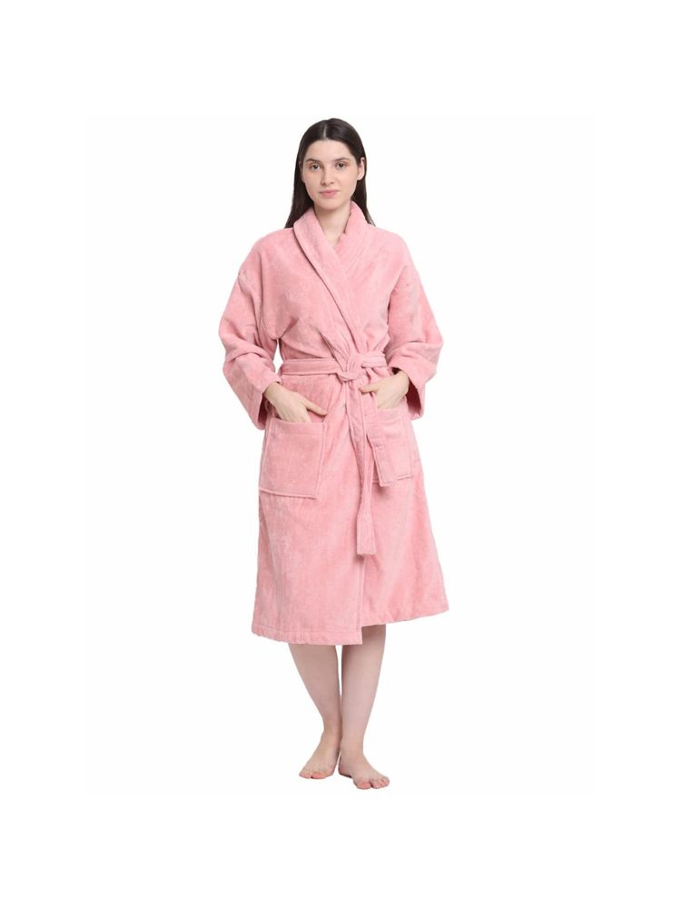 Creeva Pink Solid 100% Cotton Bath Robe