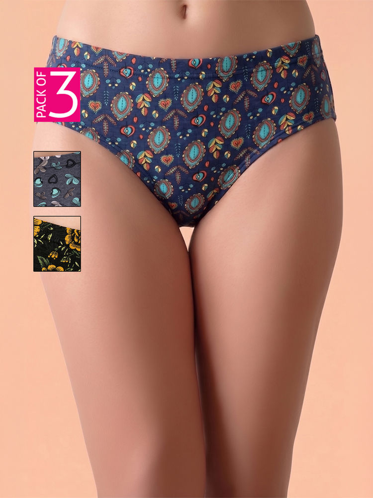 Clovia Cotton Multi-Color Floral Hipsters (Pack Of 3)-picture-10