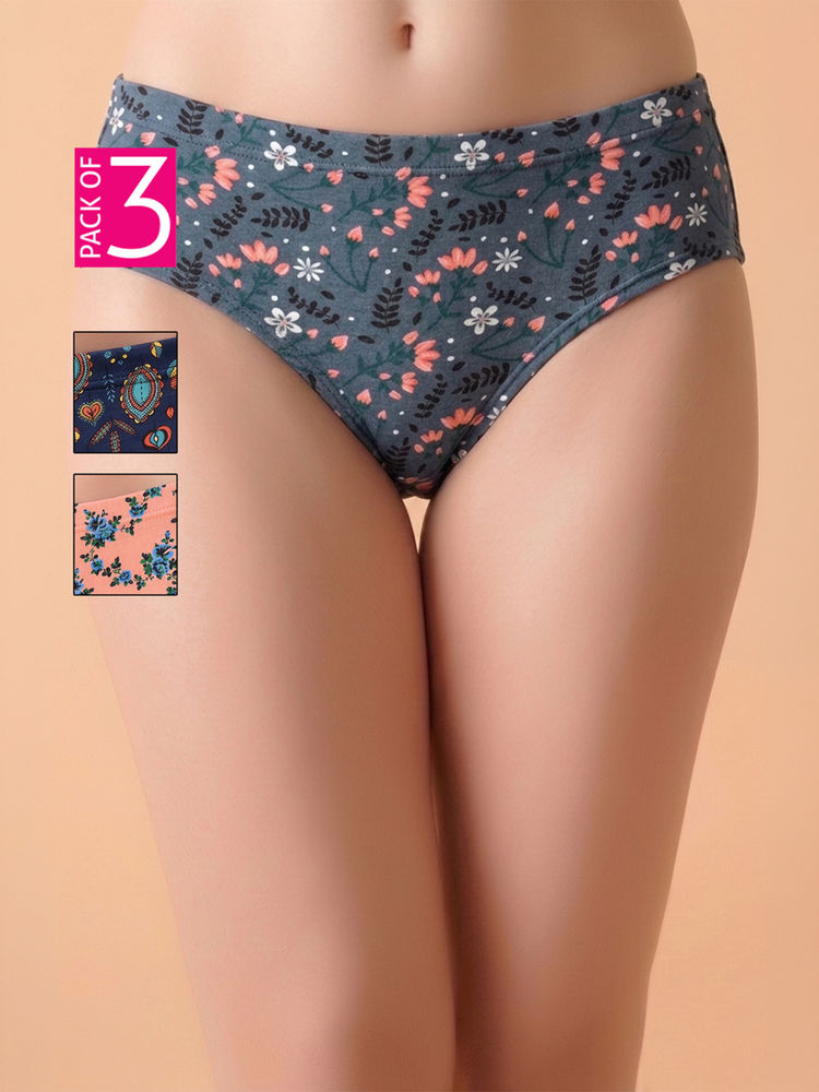 Clovia Cotton Multi-Color Floral Hipsters (Pack Of 3)-picture-14