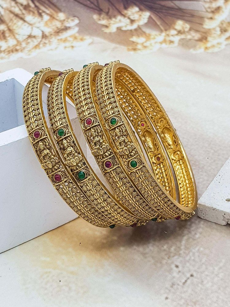 GRIIHAM Women Gold Plated Multi-Color Stone Laxmi Bangles (Pack of 4)-image-42