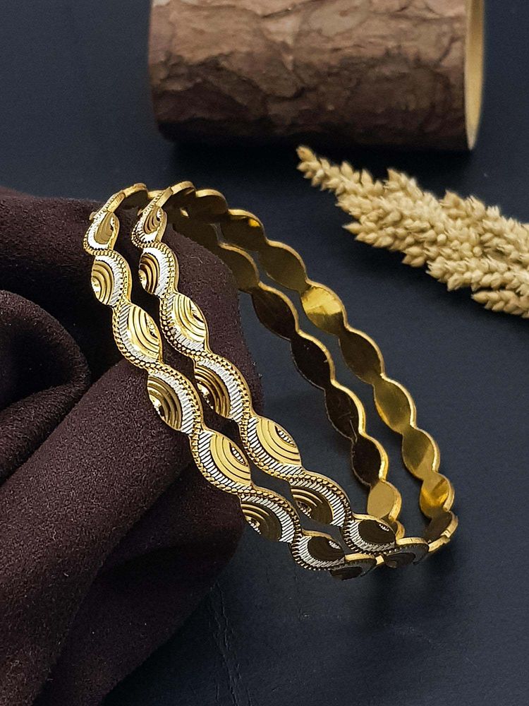 GRIIHAM Women Italian Light Weight White-Gold Brass Bangles (Pack of 2)-image-12
