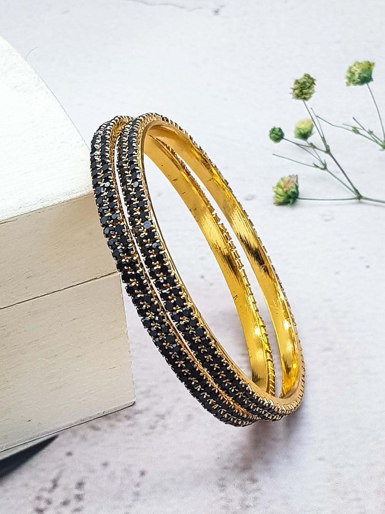 GRIIHAM Women Italian Black Stone Gold Plating Brass Bangles (Pack of 2)-image-28