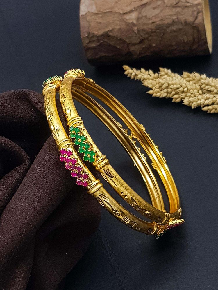 GRIIHAM Women Italian Multi-Color Stone Gold Plating Brass Bangles (Pack of 2)-image-30