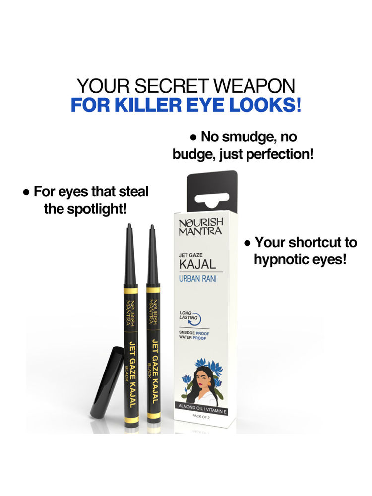Nourish Mantra Jet Gaze Kajal Urban Rani - Combo - Black & Black for a Smudgeproof Eye Look-image-3