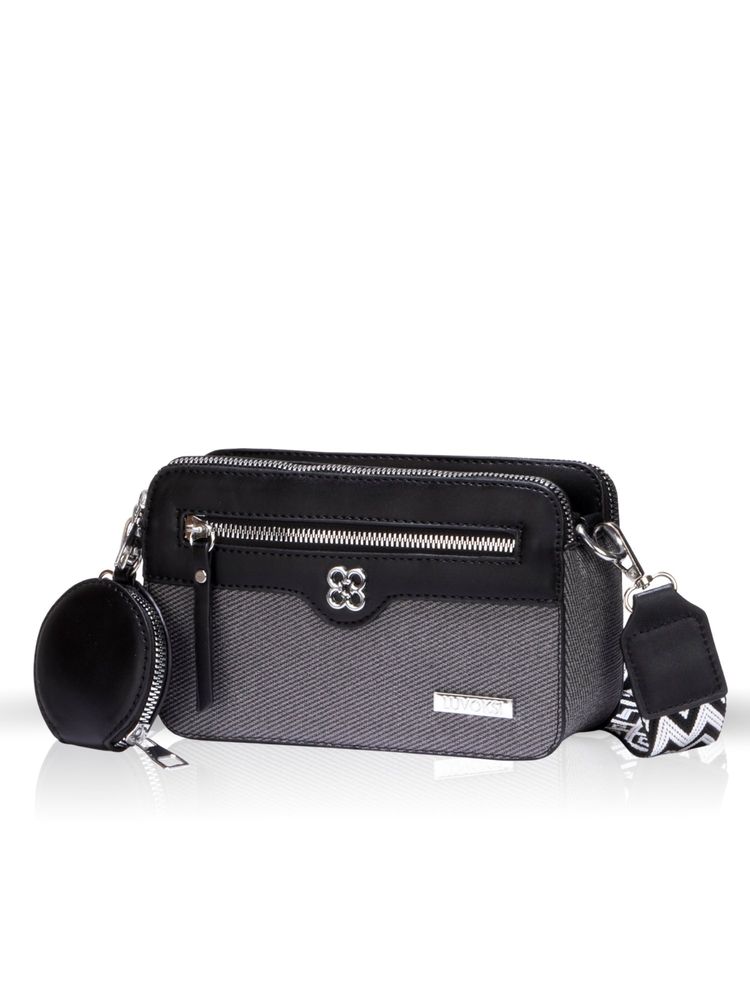 LUVOKSI Black Citivia Textured Three-Compartment Crossbody Sling Bag-picture-20