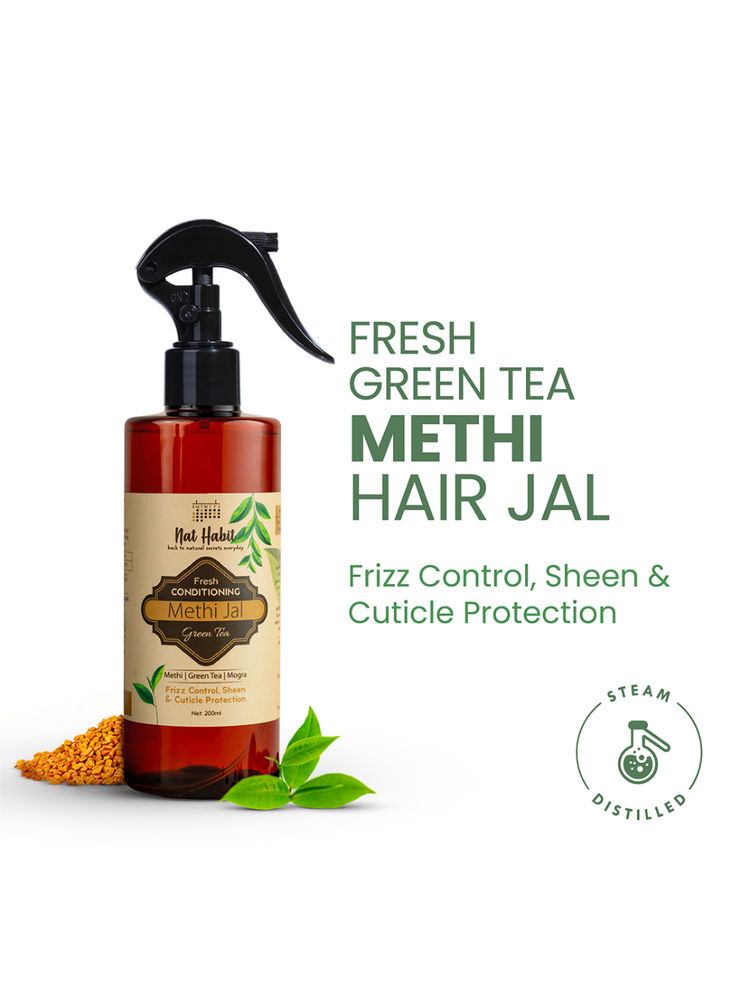 Nat Habit Conditioning Hair Serum - Green Tea Methi Jal for Softens Dry, Damaged & Rough hair-picture-45