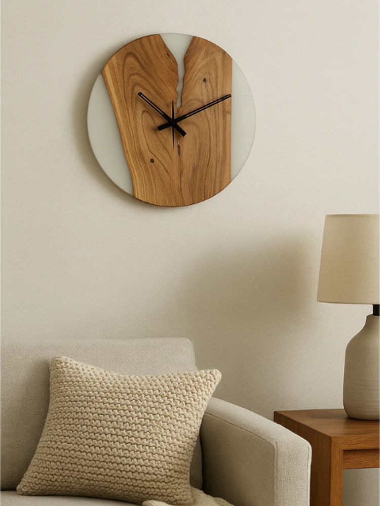 Wewood White Resin Wall Clock Acacia Wood Elegance With A Modern Touch-picture-18