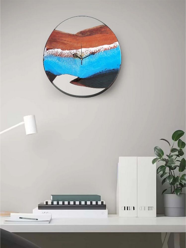 Wewood Ocean-Themed Wooden Wall Clock Acacia Wood & Resin Elegance-image-19