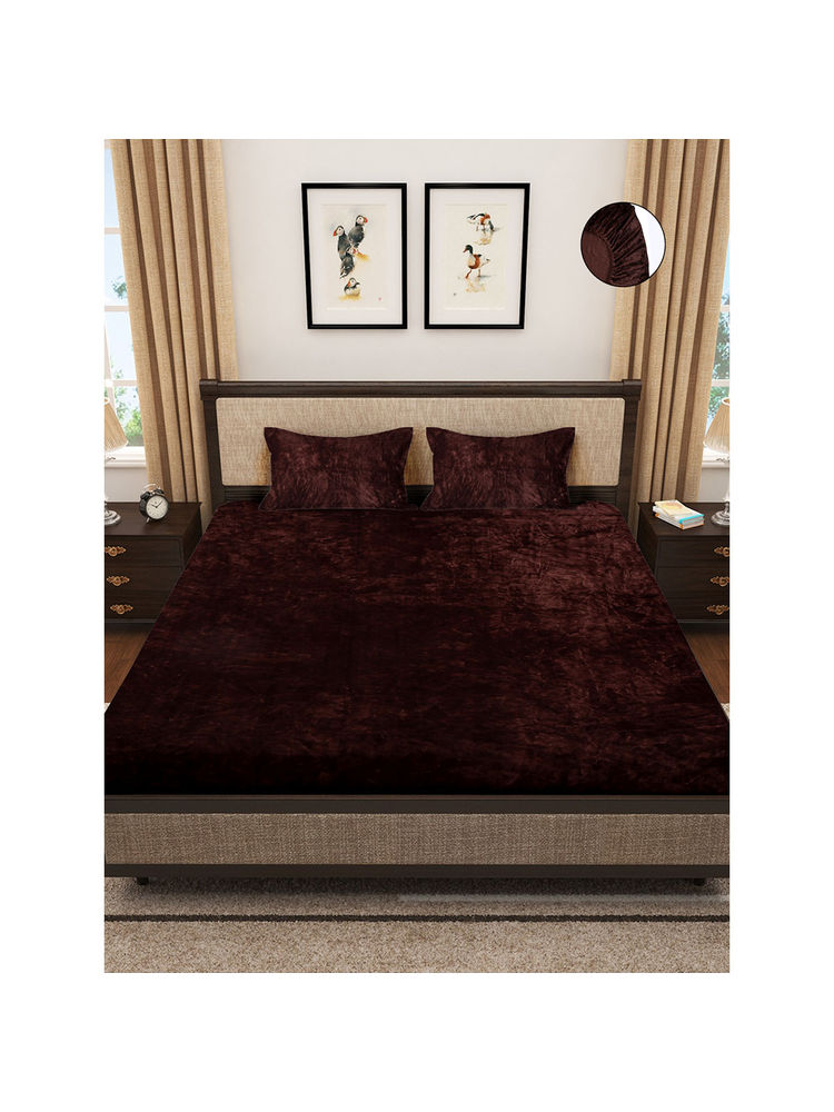 HOSTA HOMES 280 Tc Flat Warm Bed Sheet with 2 Pillow Covers Brown (King)-picture-0