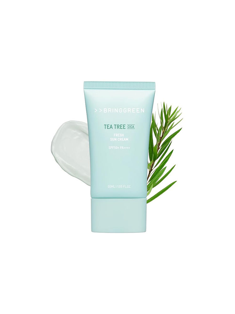 BRING GREEN Tea Tree Cica Fresh Sun Cream SPF 50+ PA++++ Korean Tinted Mineral Sunscreen-image-3