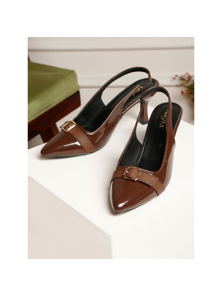 VALIOSAA Brown Color Casual Stiletto Heels-image-5
