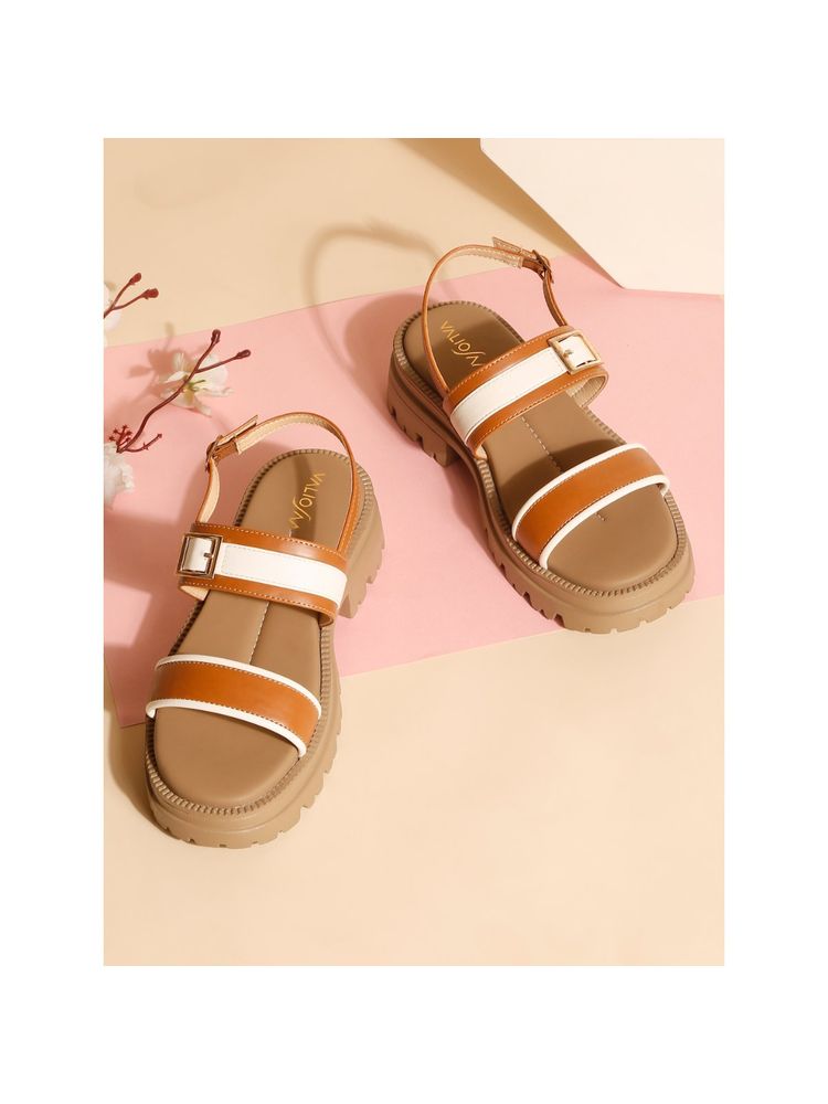 VALIOSAA Tan Color Casual Sandal Heels-image-14