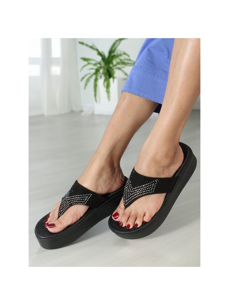 Elle Black Slip On Embellished Comfortable Sandal-picture-17