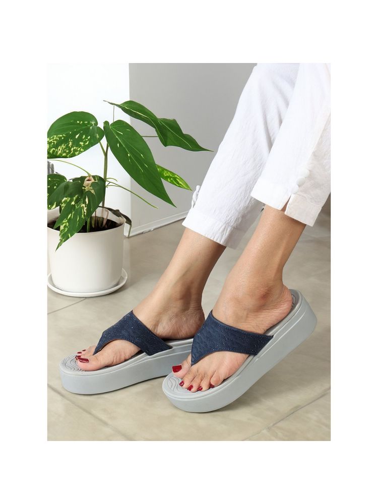 Elle Navy Blue Slip On Embellished Comfortable Sandal-image-8