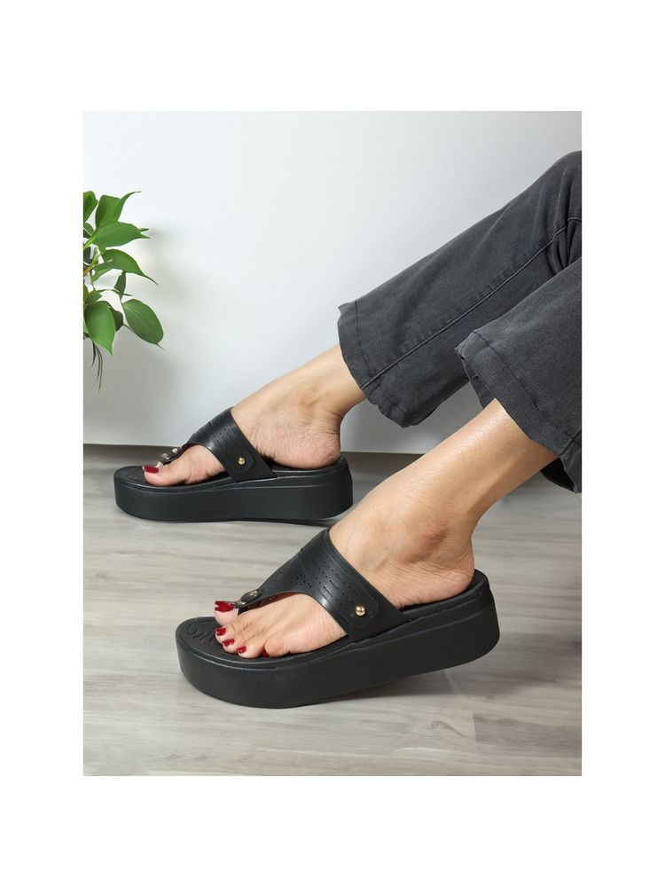 Elle Black Slip On Laser Cut Comfortable Sandal