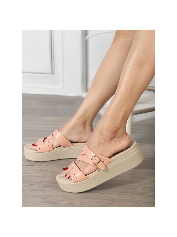 Elle Peach Slip On Laser Cut Comfortable Sandal-picture-19