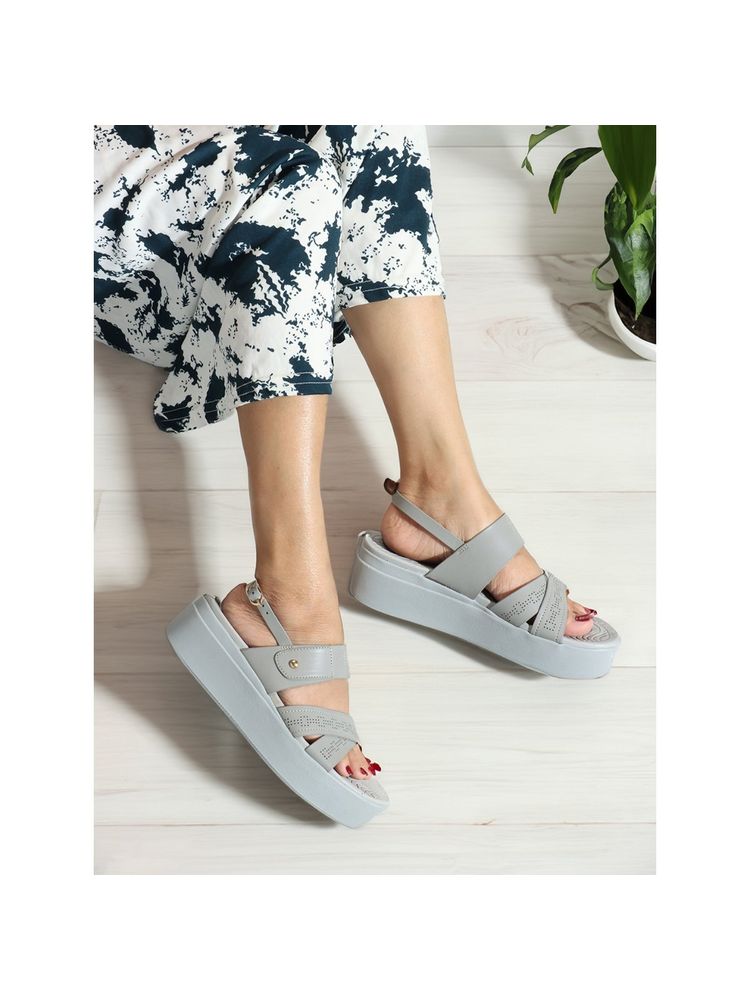 Elle Grey Buckled Laser Cut Comfortable Sandal-picture-10