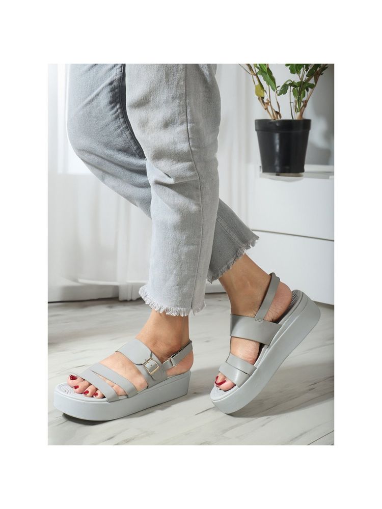 Elle Grey Hook & Loop Solid Comfortable Sandal-image-40