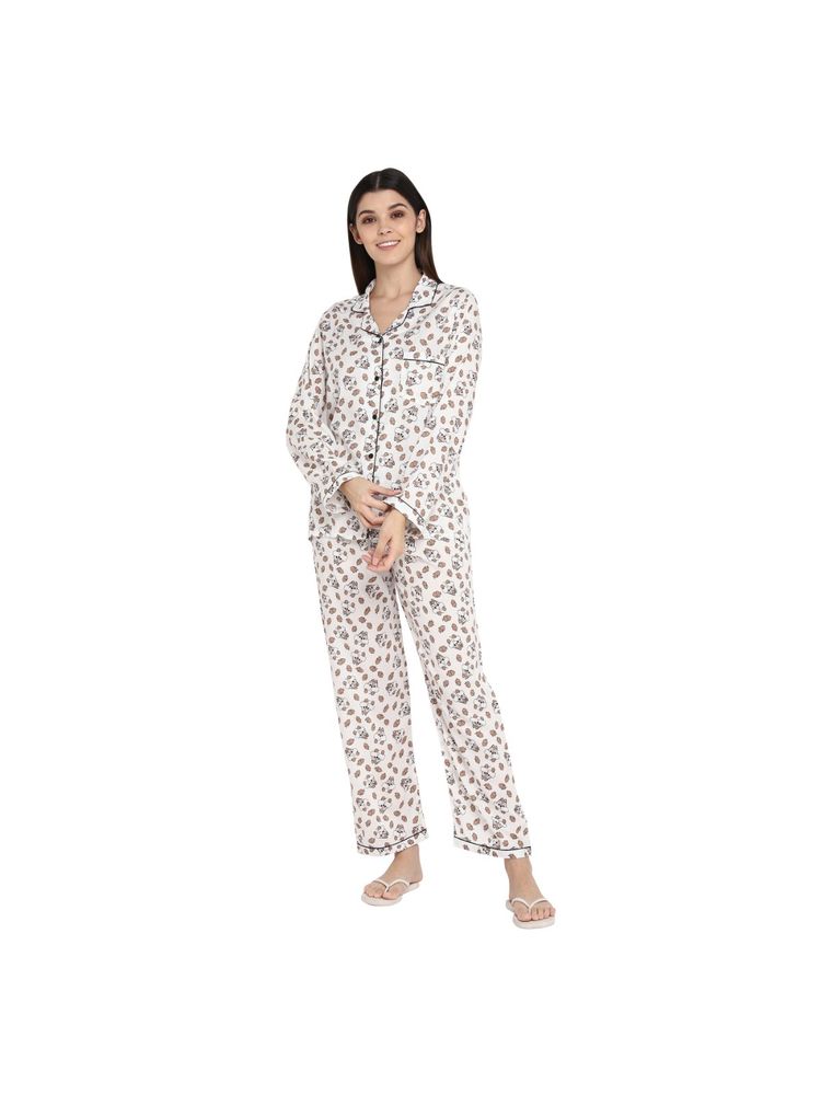 Shopbloom Premium Cotton Bugs Bunny Print Long Sleeve Women's Night Suit | Lounge Wear- White-picture-18