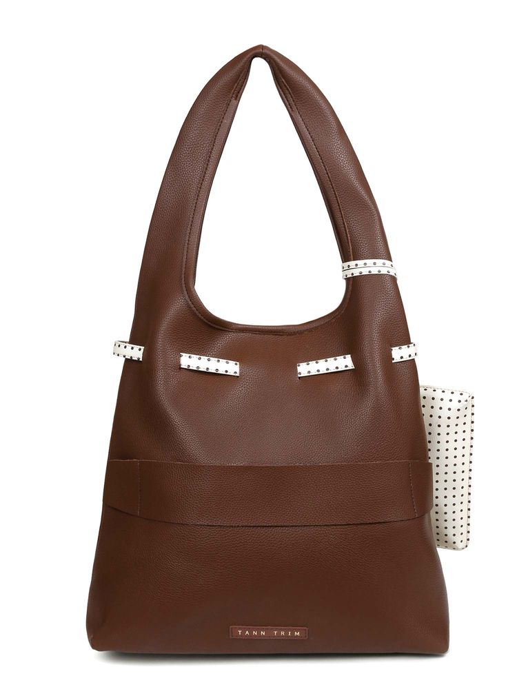 Tann Trim Dark Brown Hobo Bag with Pouch and Laptop Sleeve-picture-12