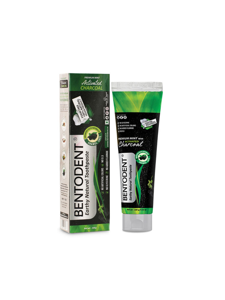 Bentodent Natural & Fluoride Free Activated Charcoal Mint Teeth Whitening Toothpaste