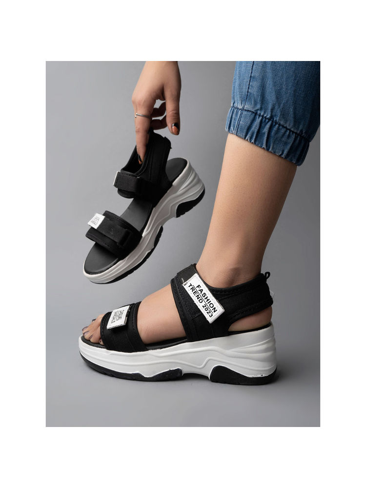 Shoetopia Women Black Sandals