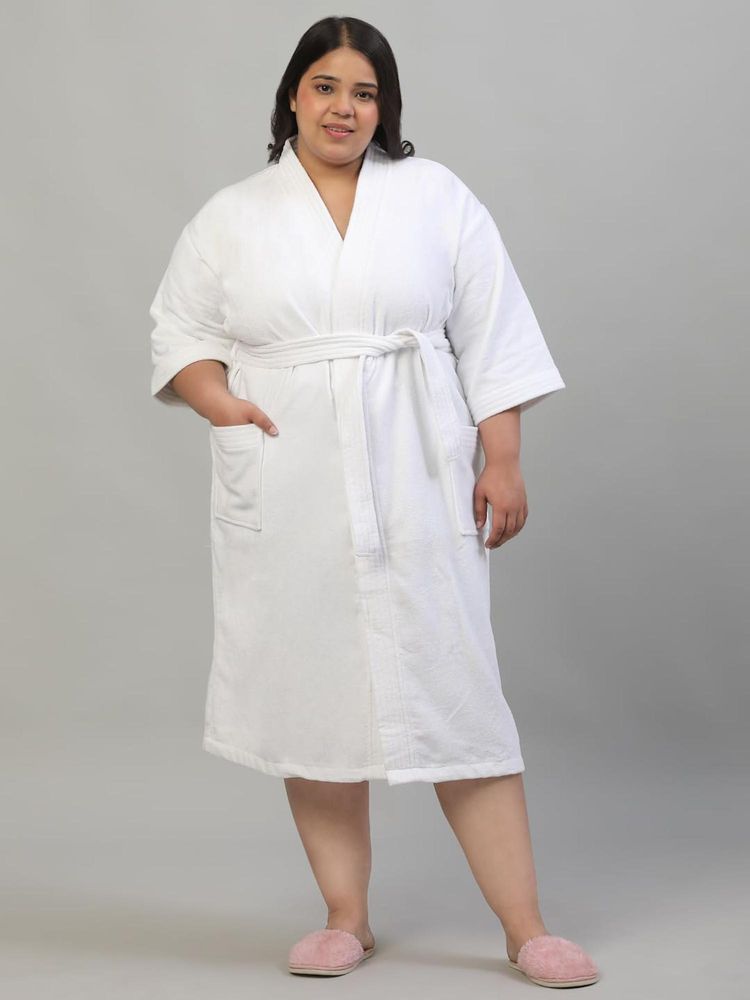 Creeva Unisex White Kimono Collar Plus Size Luxury Cotton Bathrobe-picture-39