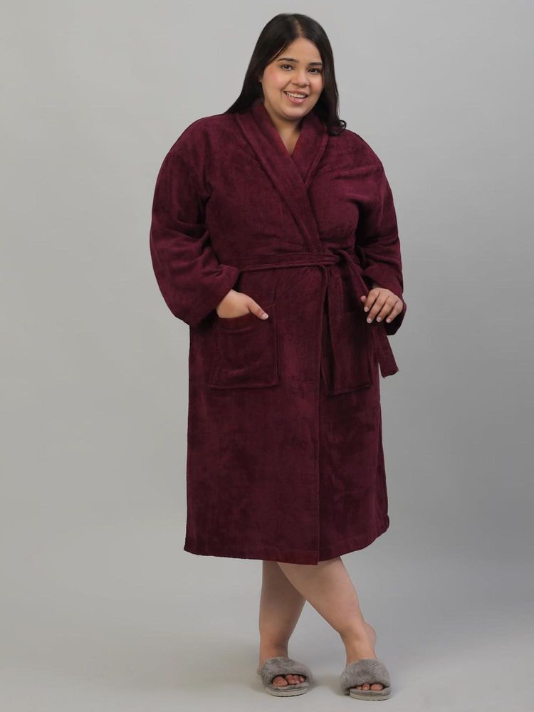 Creeva Unisex Shawl Collar Wine Plus Size Luxury Cotton Bathrobe-picture-29