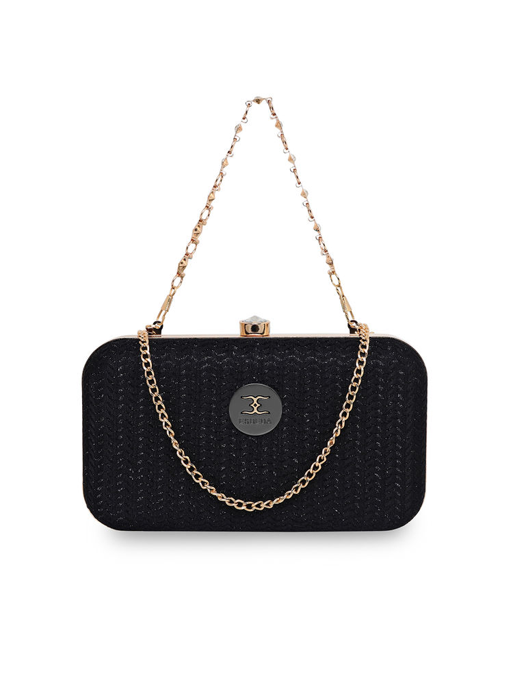 ESBEDA Black Color Glitter Shine Oval Shape Clutch Solid Pattern For Women-image-16
