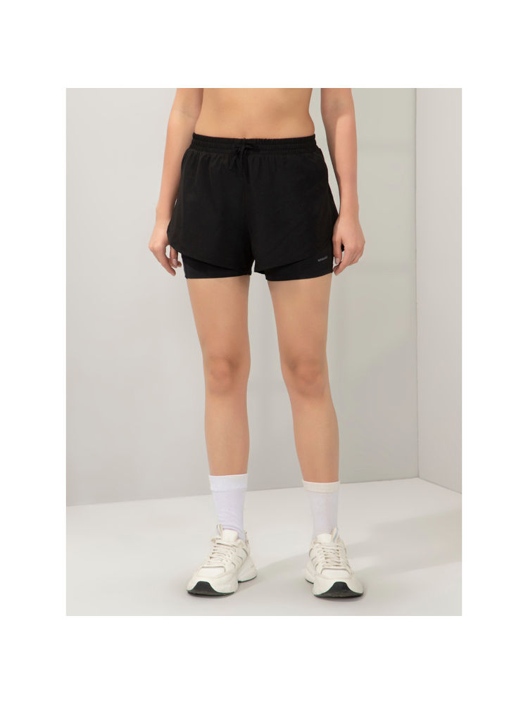 Amante Women Black Relaxed Fit Double Layered Active Shorts-picture-10