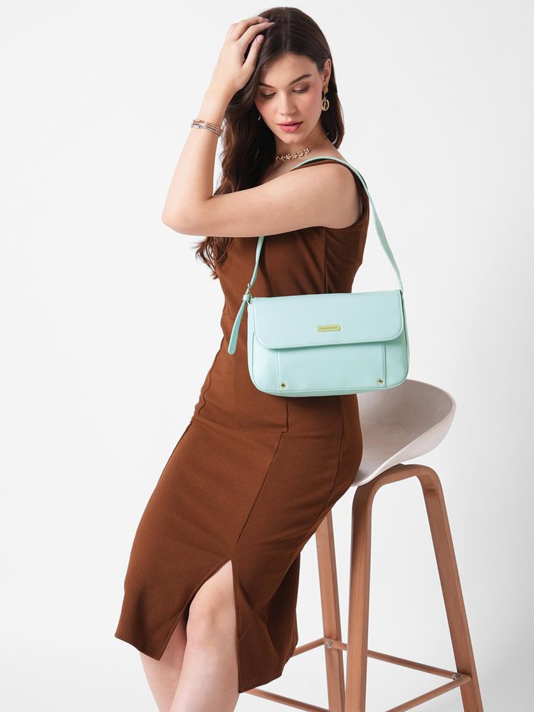 Caprese Blue Faux Leather Solid Handbag-image-44