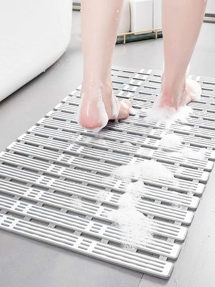 BIANCA Anti Slip Bath Mat -1Pc (Eurogrid) Stripe-Light Grey and White-image-15