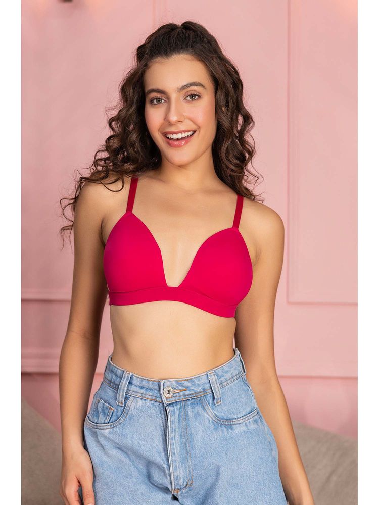 Chelvet Solid Lightly Padded Half Coverage Plunge Bra-image-4