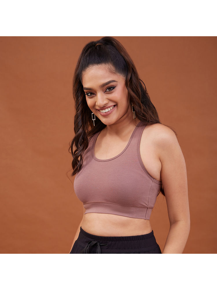 Nykd By Nykaa Cotton Stretch Slip On Sports Bra with Removable Cups NYK059 Nutmeg-picture-12
