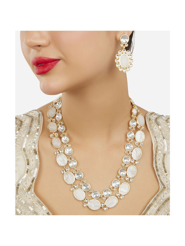 Zaveri Pearls White Stones Mother Of Pearls Necklace & Earring Set-picture-19