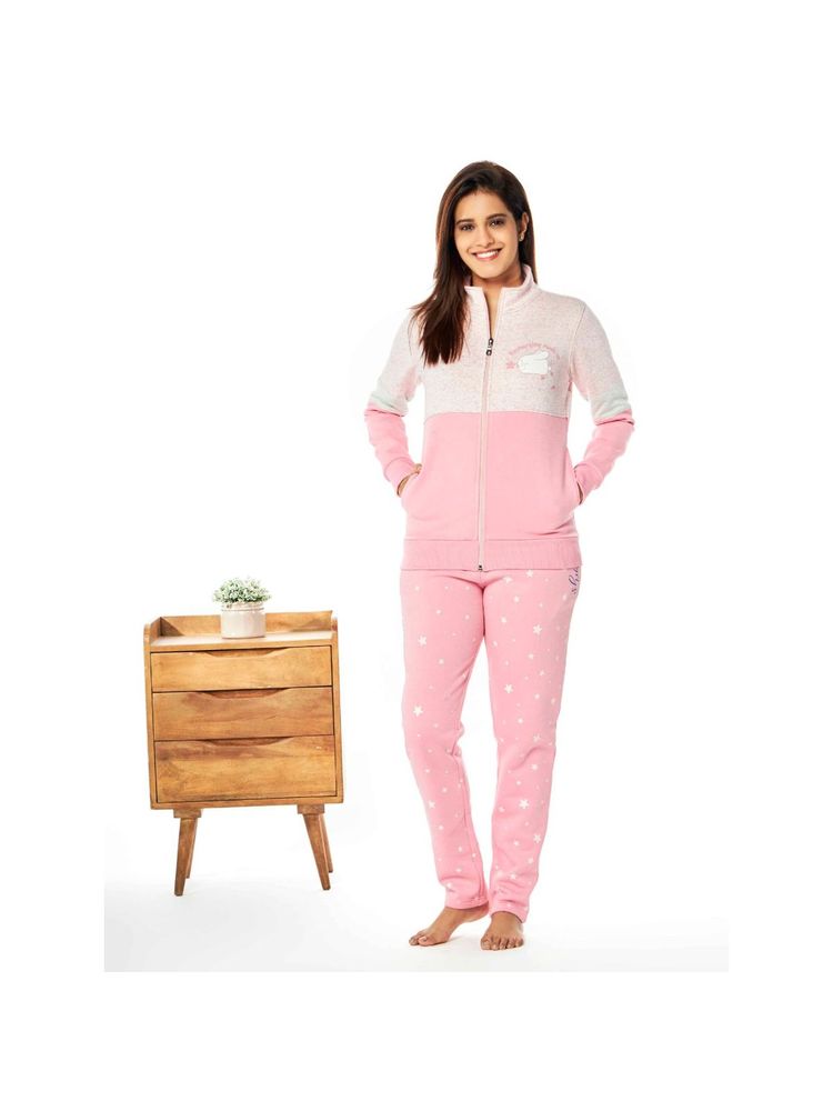 July Nightwear Winter Collection For Women Pink Fleece Track Suit with Zipper-picture-10
