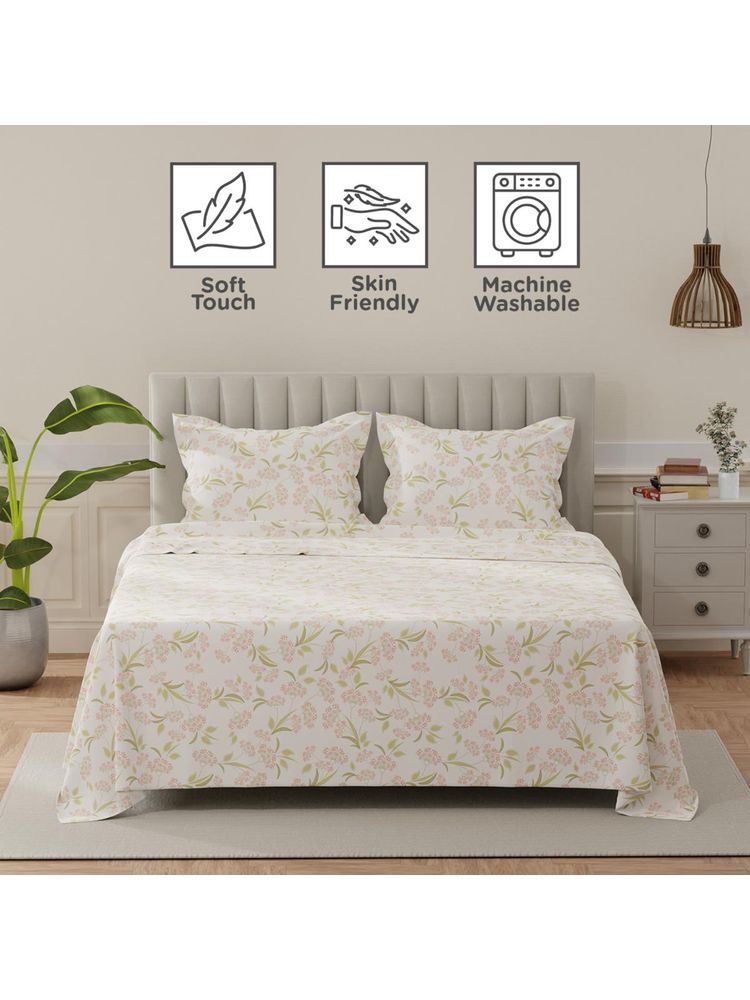 Layers Lumina Floret 140 Tc White Green Red Floral King Bedsheet with 2 Pillow Covers-picture-22