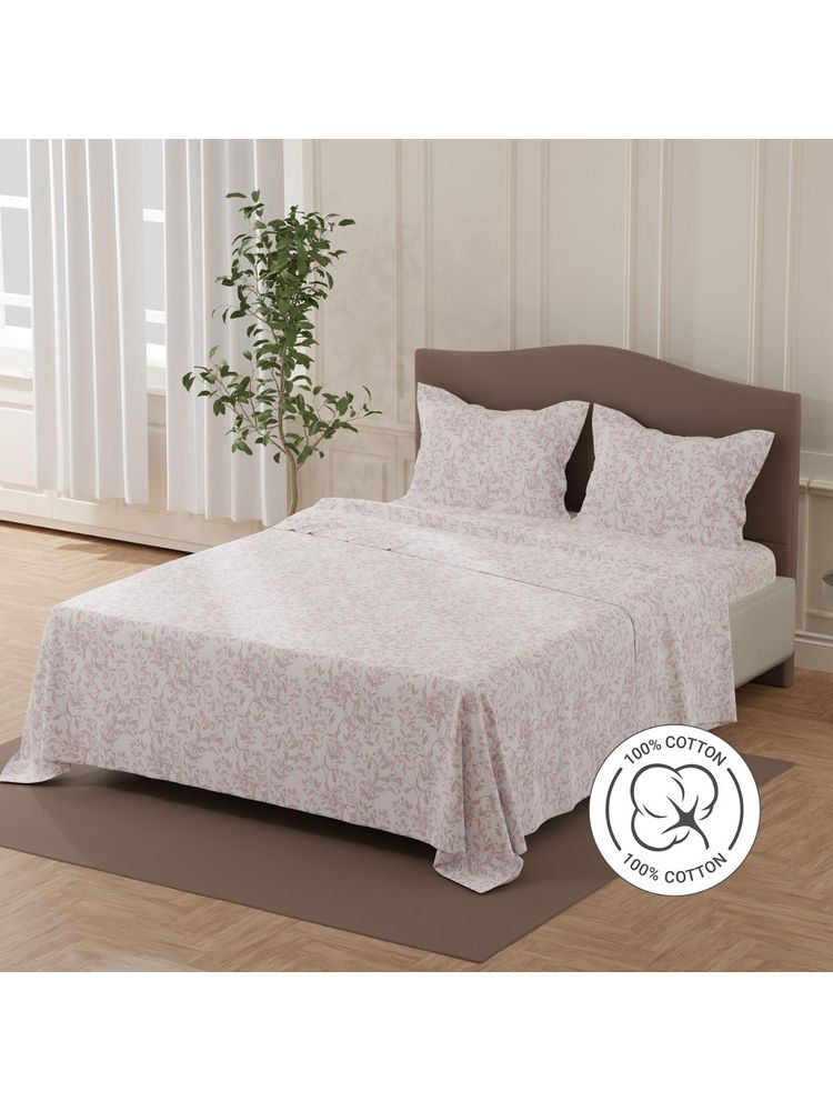 Layers Lumina Floret 140 Tc Purple & White Floral Double Bedsheet with 2 Pillow Covers (Queen)-image-4