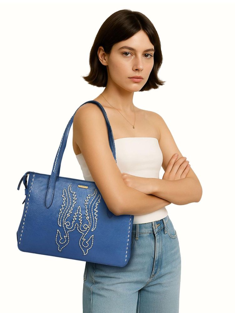 Hidesign Aztec 02 Genuine Leather Womens Shoulder Bag - Blue-image-9
