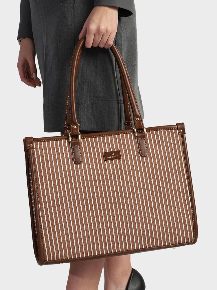 MINI WESST Lexi Stripped Tote Bag With Detachable Strap - Brown-picture-15