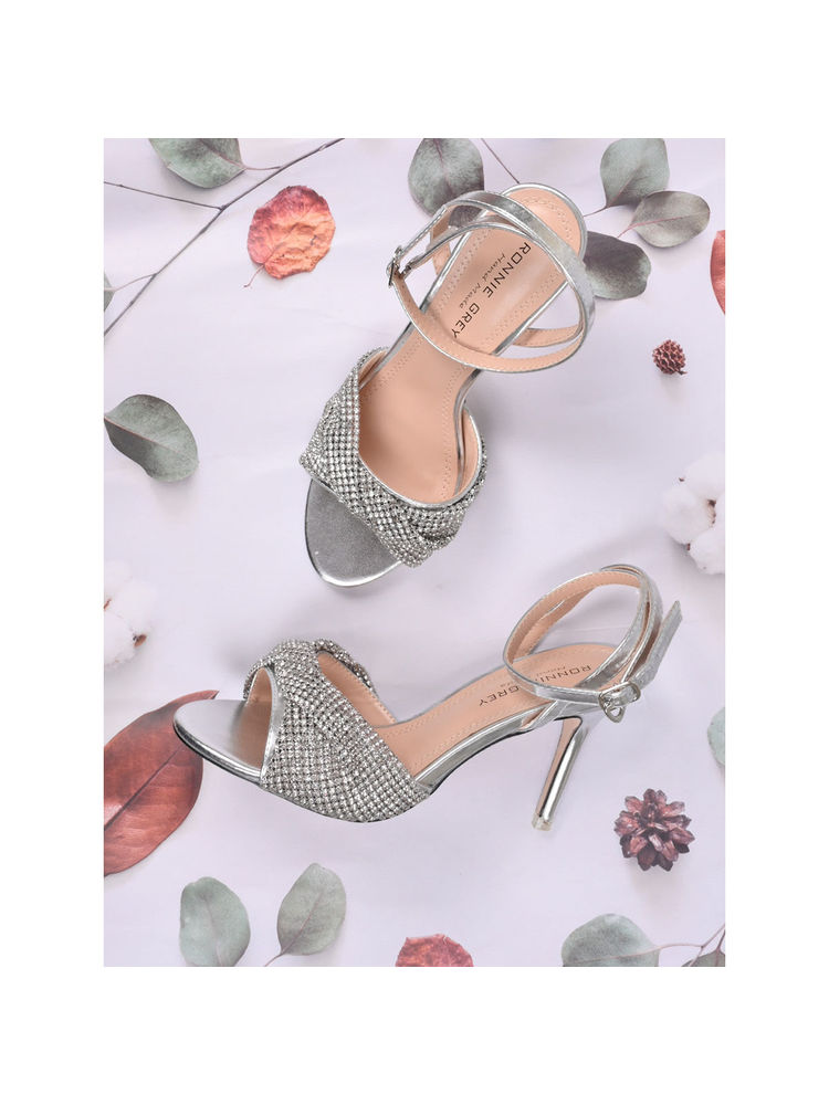 Ronnie Grey Women Silver Embellished Ankle Loop Heels-picture-21